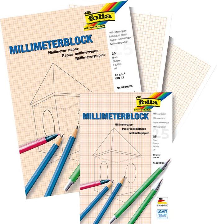 Produktbild Folia Millimeterpapier Block (A4, Kariert, Harter Einband)