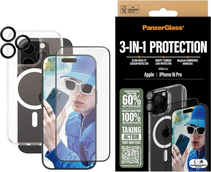 Produktbild PanzerGlass Bundle Ultra Wide FIt Glass + Case + Lens (1 Stück, Apple iPhone 16 Pro)