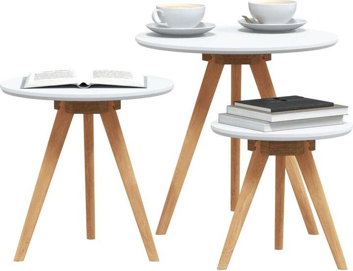 Immagine prodotto vidaXL Set di tavolini da caffè in legno massiccio di noce e truciolato (32 x 32 x 32 cm, 40 x 40 x 40 cm, 50 x 50 x 46 cm)