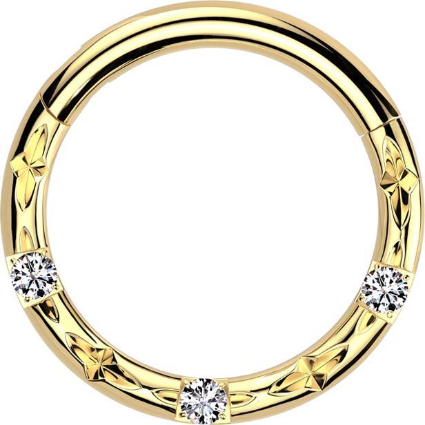 Image du produit Star Piercing Micro anneau segment pliable doré à facettes trois cristaux argentés (sans laiton, Titane)