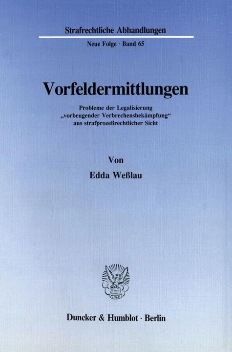 Produktbild Vorfeldermittlungen (Edda Wesslau, 1989)