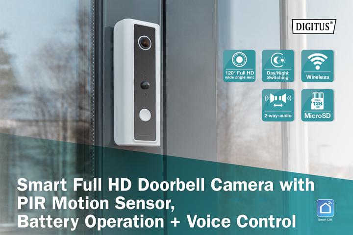 Image du produit Digitus Caméra de porte intelligente Full HD avec détecteur de mouvement PIR, fonctionnement sur batterie + (Sans fil)