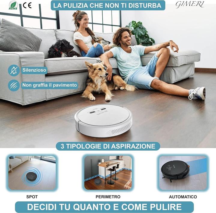 Actual product image Gimeri Robot Vacuum and Mop with Wi-Fi, Alexa and Google Compatible, Auto-Charging, 2000 Pa Suction (2000 Pa, Wiping cloth)