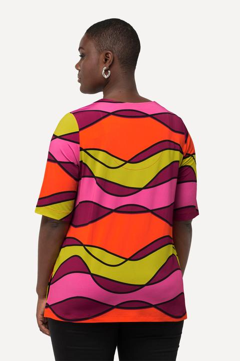 Produktbild Ulla Popken Slinkyshirt, Wellendesign, V-Ausschnitt, Halbarm (58)