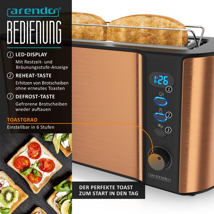 Produktbild Arendo Frühstücks Set, Wasserkocher 1,5l Temperaturwahl, 2-Scheiben Toaster & Eierkocher für 6 Eier, Kupfer
