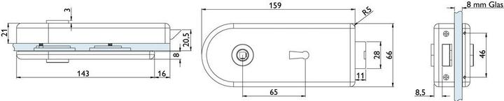 Actual product image Hermat Ganzglastürschloss 6012,BB,8mm,ER,FlüFA