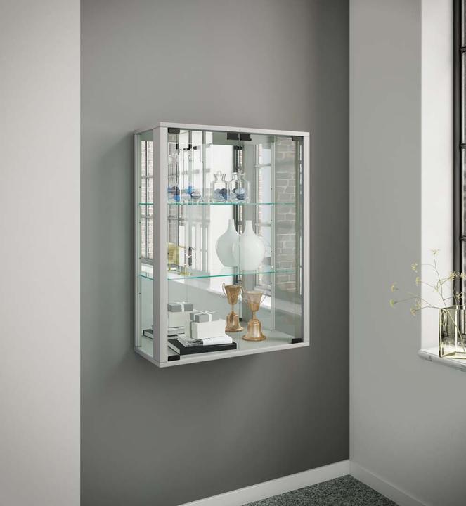 Produktbild VCM Wandvitrine Sammelvitrine Glasvitrine Wand Vitrine Regal Schrank Glas Hängevitrine "Udina Spiegel" (60 x 25 x 80 cm)
