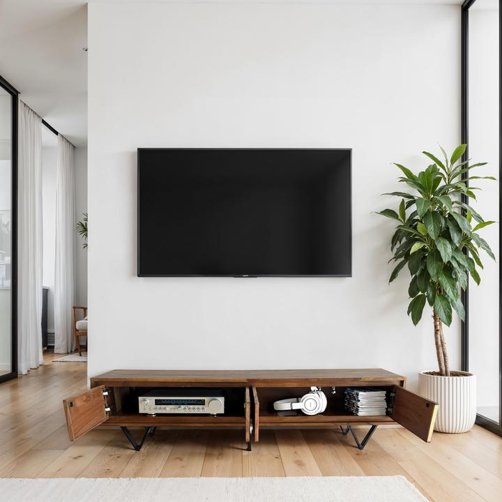 Produktbild FineBuy Lowboard Sheesham Massivholz 160 cm TV Board Stein Optik Industrial