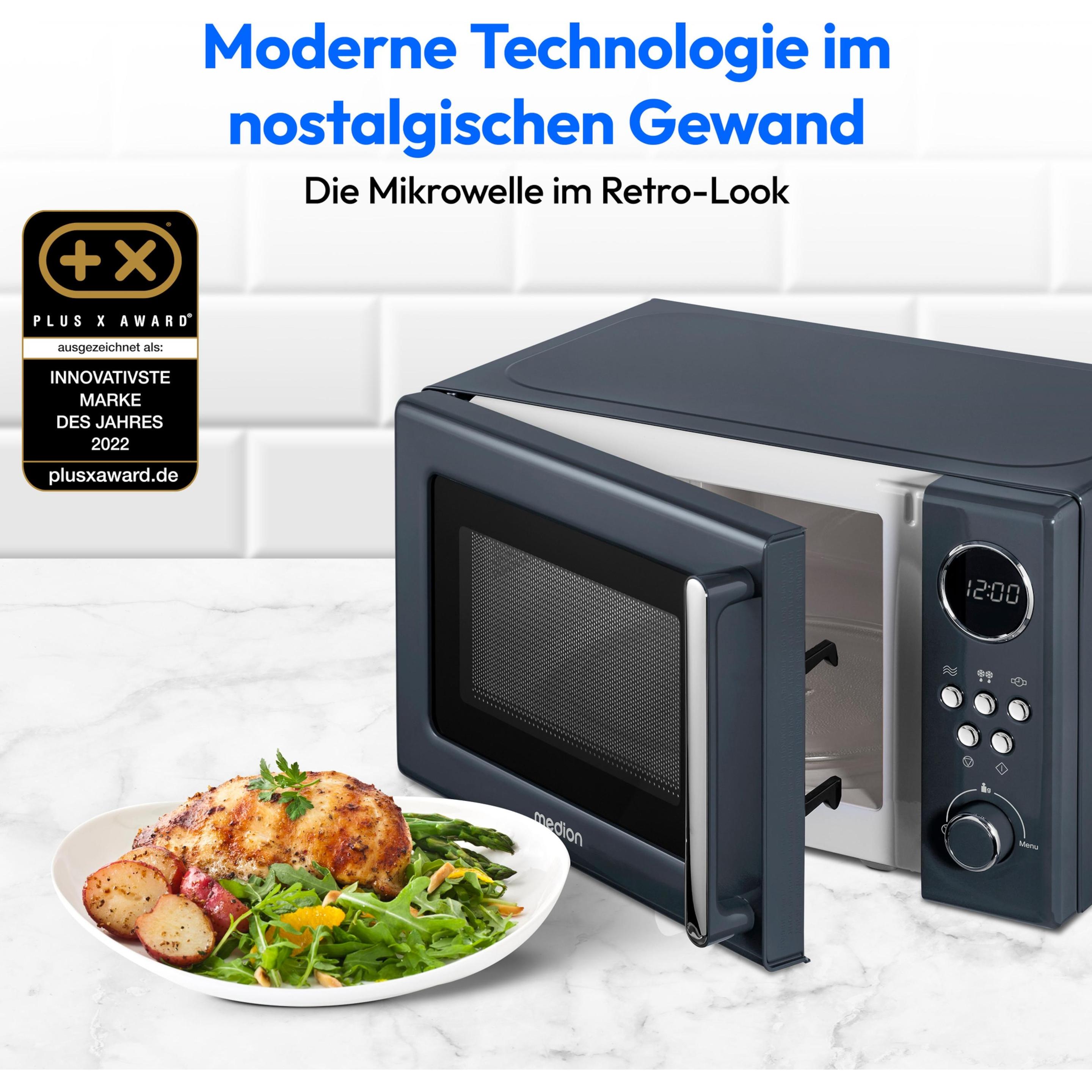Thumbnail - Medion 800 W Leistung, 20 L kompakt, 5 Mikrowellenstufen, Auftaufunktion, Timerfunktion, stilvolles Retro-D, Mikrowelle,...