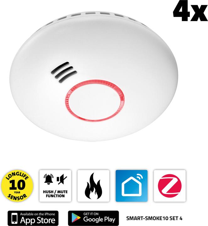 Actual product image Alecto SMART-SMOKE10 Smart Zigbee Rookmelder - 10 jaar sensor - Voldoet aan Europese norm EN14604 - 4 stuks