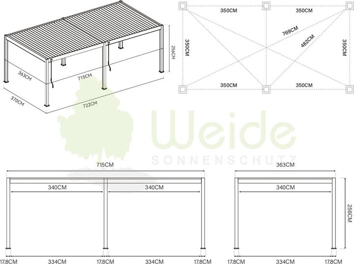 Produktbild Weide Pergola Deluxe Plus 3.6x7.2m mit Lamellendach Anthrazit (360 cm, 720 cm)