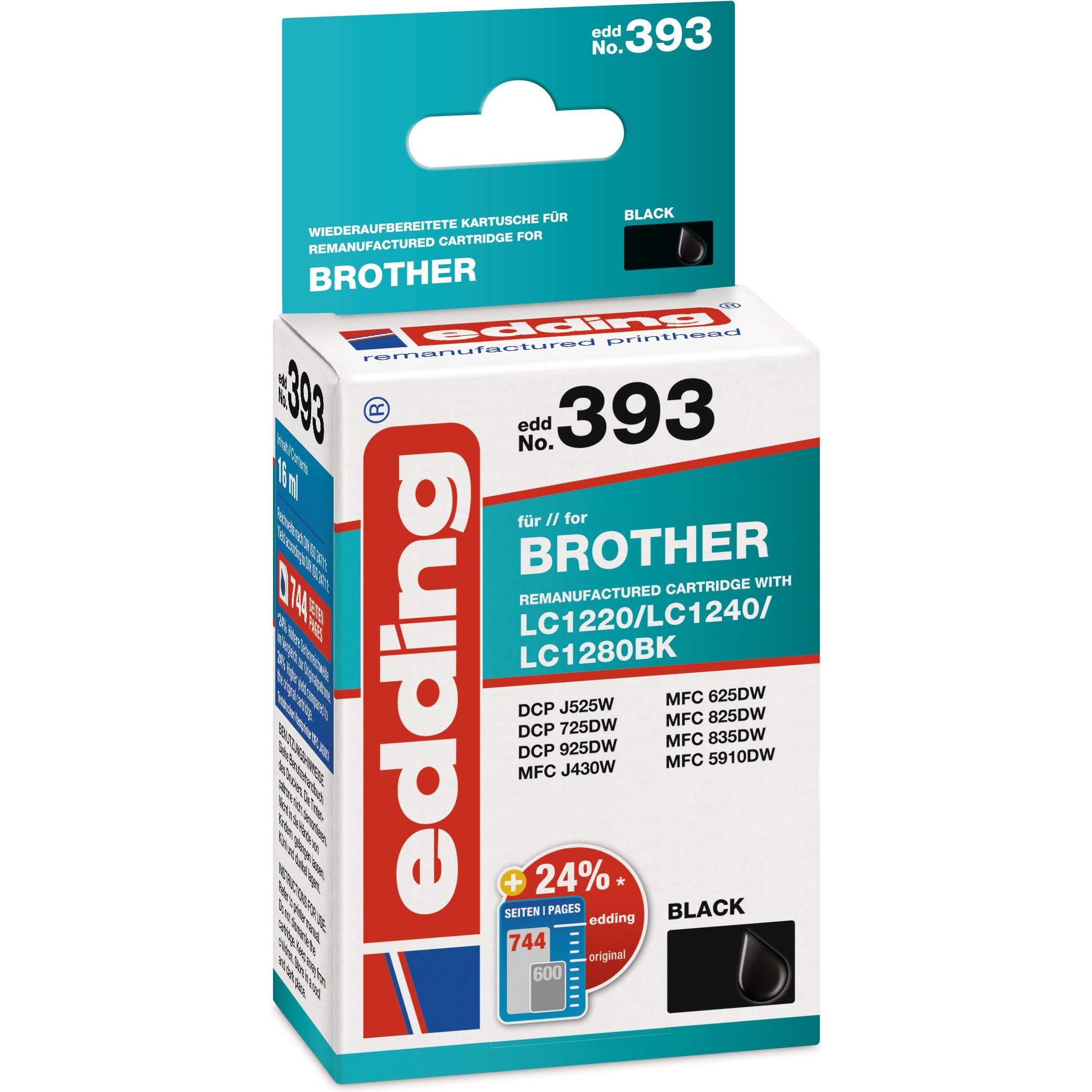 Edding, Druckerpatrone, Tintenpatrone Brother LC1240BK EDD-393 ca. 740 Seiten schwarz 16ml (BK)