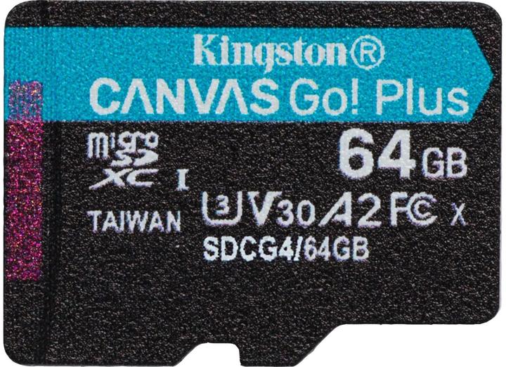 Image du produit Kingston Card Canvas Go Plus MicroSD +ADP 64GB (64 Go, microSDXC, U3, UHS-I)
