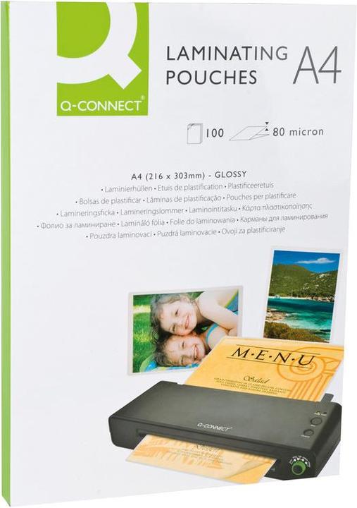 Produktbild Q-Connect Laminierfolien glänzend (A4, 100 Stück, 80 µm)