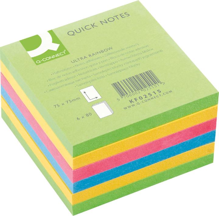 Produktbild Q-Connect Haftnotizen Quick Notes Ultra Rainbow sortiert (76 x 76 mm)