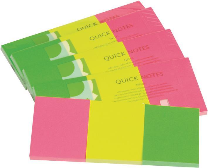 Produktbild Q-Connect Haftnotizen Quick Notes 3 Neonfarben sortiert (51 x 38 mm)