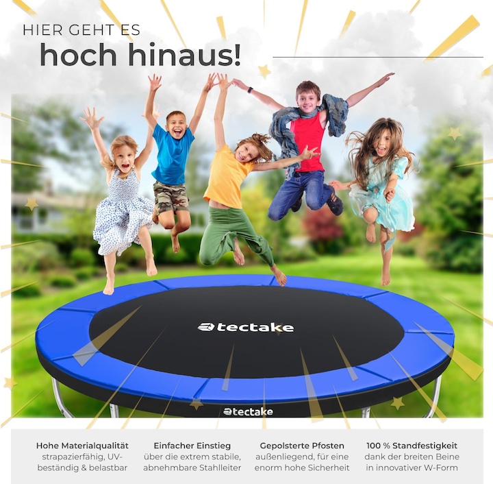 Actual product image tectake Trampoline Jumpy - tear resistant mat, safety net, padded edges, entry ladder (244 cm)
