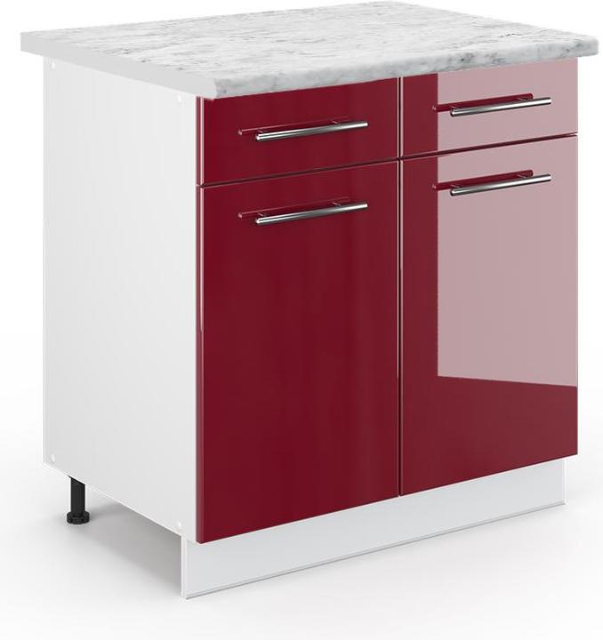 Bordeaux Hochglanz, Marble-Weiss, Rot, Weiss