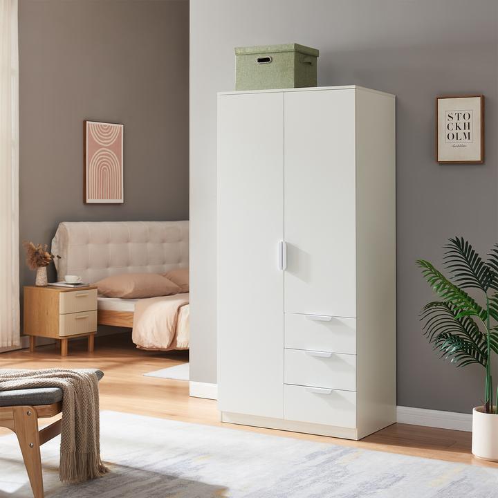 Produktbild En.Casa Kleiderschrank Eiselfing 176x80x52 cm 3 Schubladen Weiss