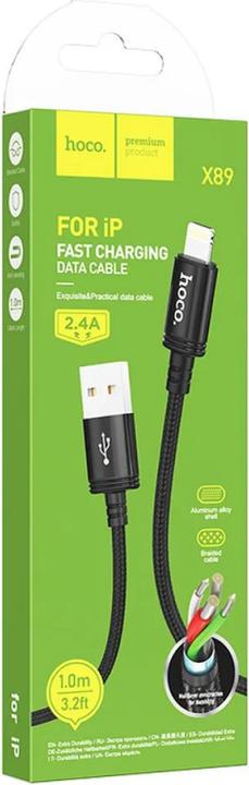 Actual product image Hoco Cable cable USB A to Lightning 2,4A X89 1 m black (1 m, 18 W)