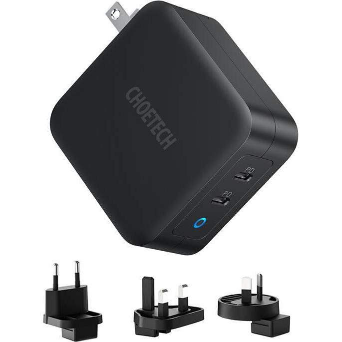Choetech PD6008 2xUSB-C PD 100W GaN mains charger (100 W), USB Ladegerät, Schwarz