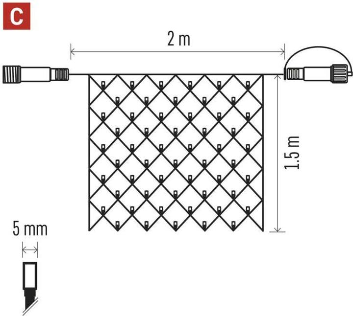 Image du produit Emos Guirlande/réseau LED, 30 VDC, 2 x 1.5 m, 160 x LED, blanc chaud, connectable, sans source (2 m)