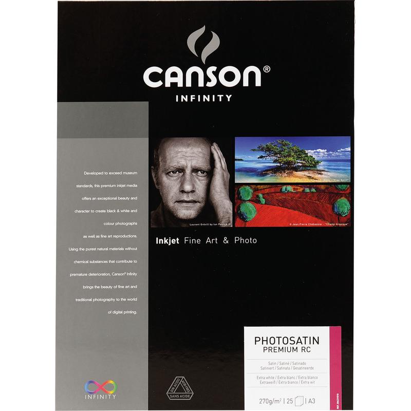 Canson Infinity Fotopapier PhotoSatin Premium RC (270 g/m², A3, 25 x), Fotopapier, Weiss