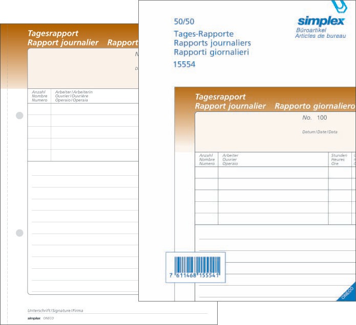 Image du produit Simplex Cahier autocopiant Rapports journaliers Oneco (200 x)