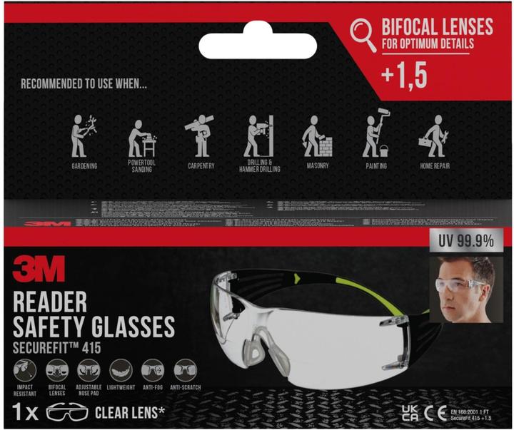 Actual product image 3M SecureFit Reader Safety Glasses, +1.5 diopter