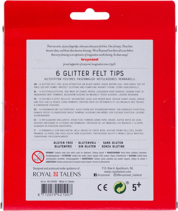 Actual product image Bruynzeel Kids glitter felt tip pens (Multicoloured, 6 x)
