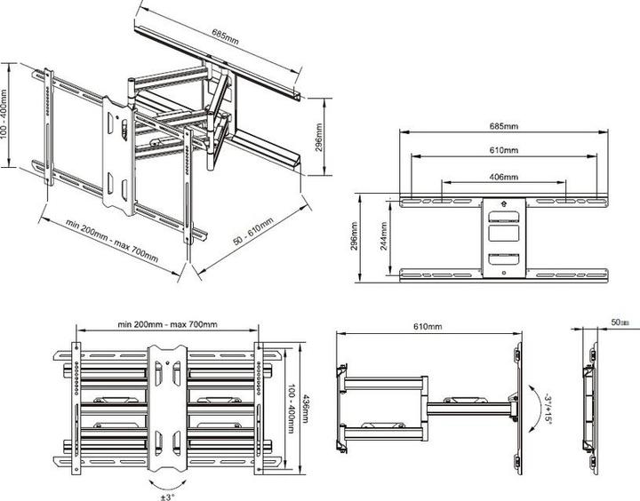 Actual product image Multibrackets Wall bracket 55" - 85", black, metal, VESA (Wall, 85", 60 kg)