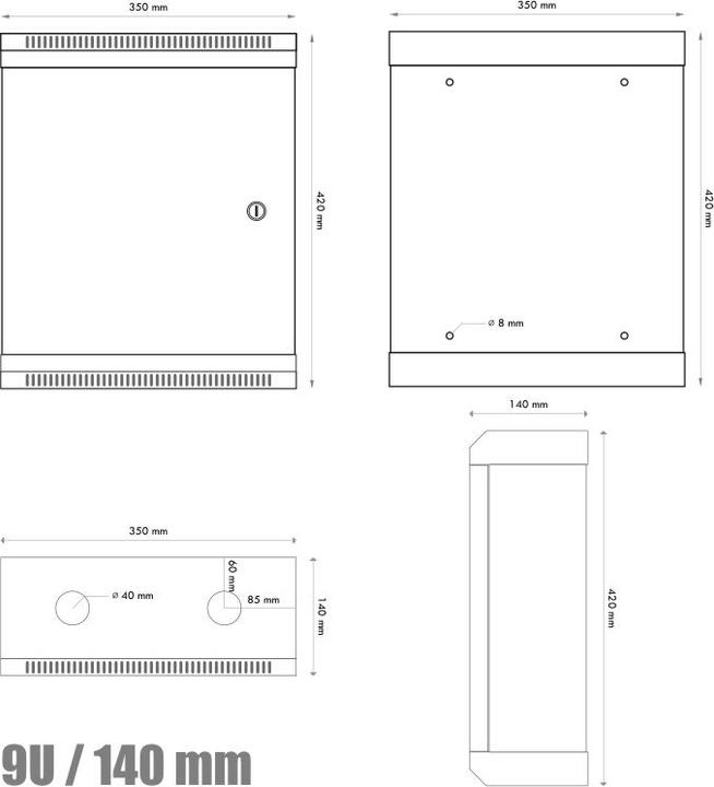 Produktbild Datacom 10" rack jednodÃ­lnÃ½ 9U/140 ÄernÃ½ plech.dveÅ™e (9 HE, 10 Zoll Rack)