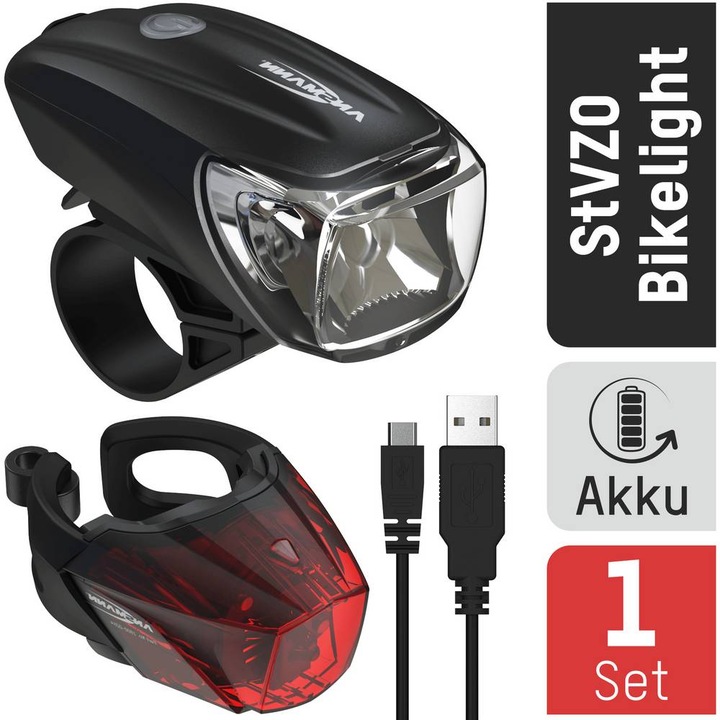 Immagine prodotto Ansmann Illuminazione per biciclette Set di luci per biciclette Batteria anteriore e posteriore (170 lm, 170 lm)