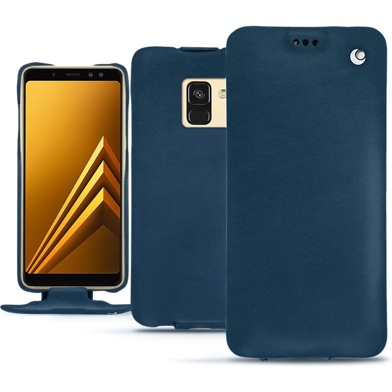 Noreve Lederschutzhülle vertikal (Samsung Galaxy A8 (2018)), Smartphone Hülle, Blau