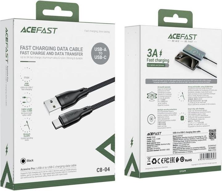Produktbild Acefast C8-04 USB-A / USB-C 3A Kabel - schwarz (1.20 m)