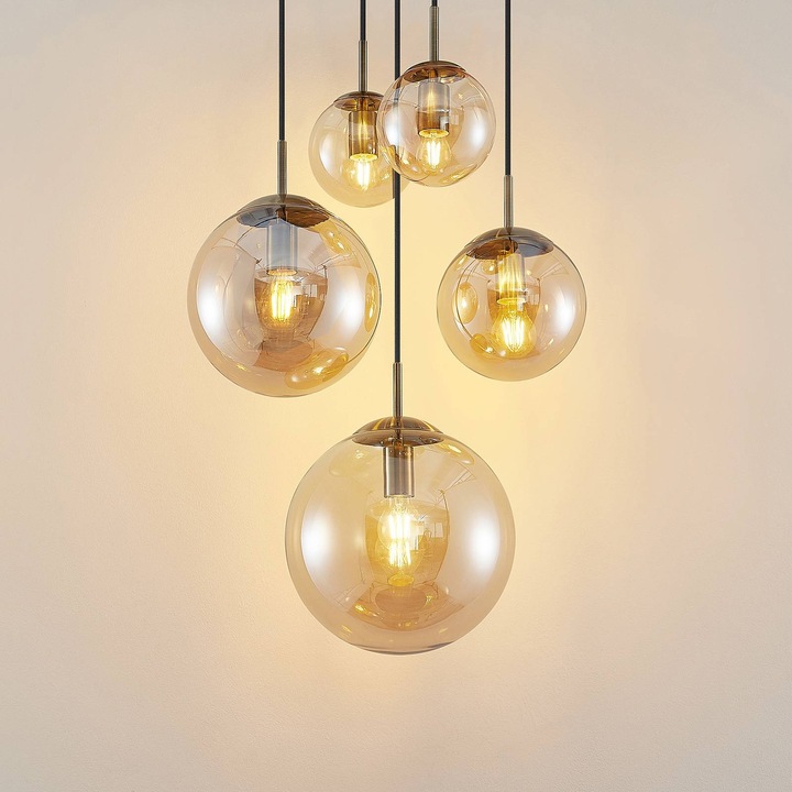 Produktbild Lindby Teeja 5 Cluster Pendelleuchte Amber (E27)