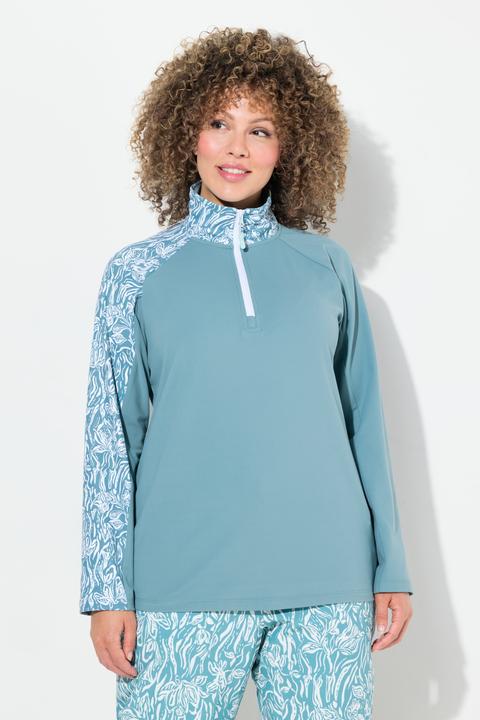 Actual product image Ulla Popken Floral Detail Troyer Collar Thermal Tee (58)