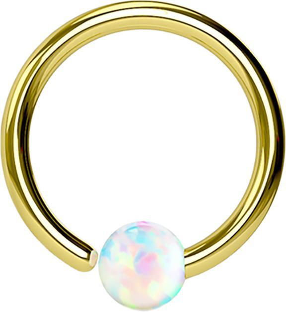Immagine prodotto Star Piercing Anello Micro Closure placcato oro con sfera opale fissata su un lato bianco (senza ottone, Acciaio chirurgico 316L)