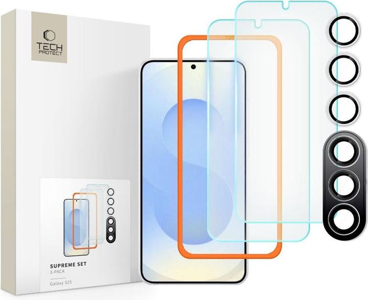 Tech-Protect Supreme Set for Samsung Galaxy S25 2x Tempered Glass for Display / Tempered Glass for C (3 Stk., Samsung Galaxy S25)