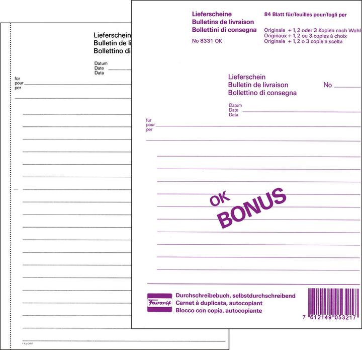 Produktbild Favorit Durchschreibebuch OK Bonus Lieferscheine (84x)