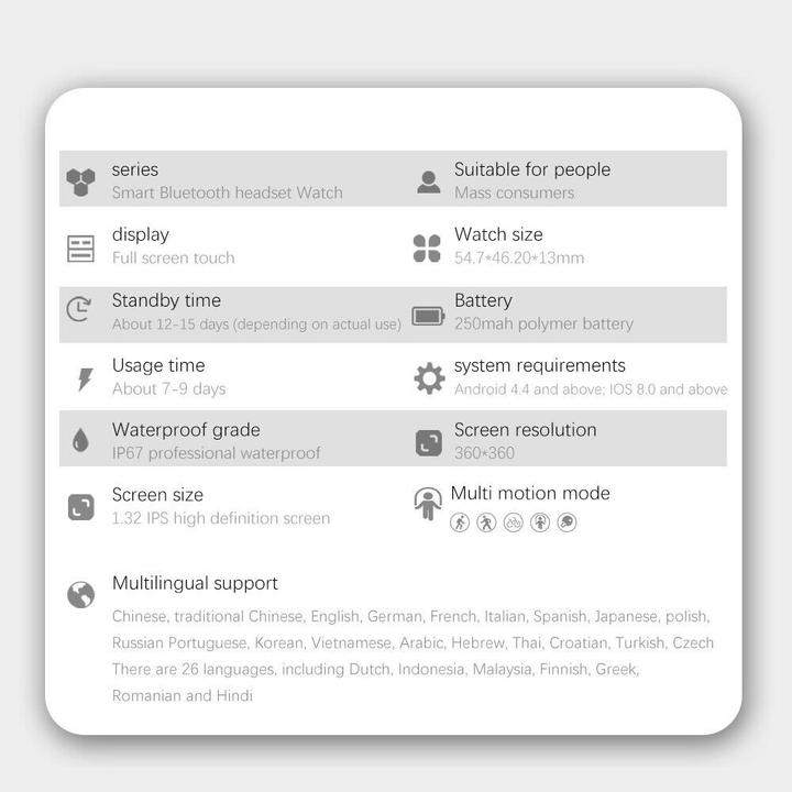Nährwerte und Zutaten Cbx X7 2in1 Smartwatch mit integrierten TWS Earbuds für Android und iOS