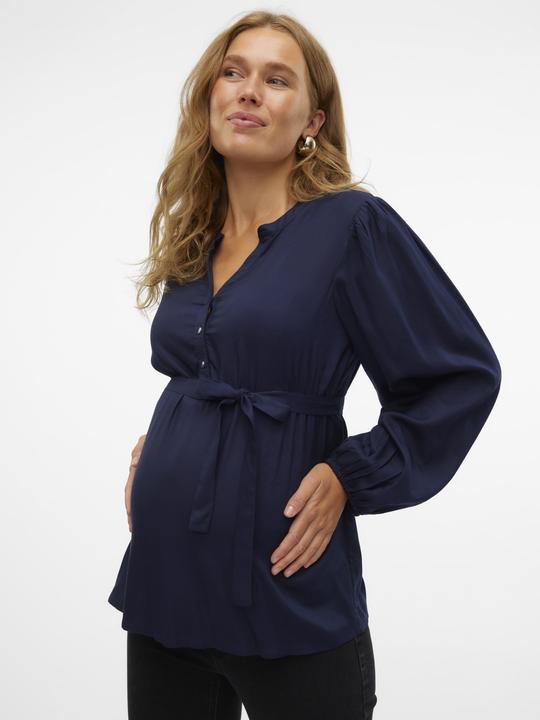 Produktbild Mamalicious Normal geschnitten Mandarin Kragen Ärmelbündchen mit Knopf Ballonärmel Top Bluse (XL)