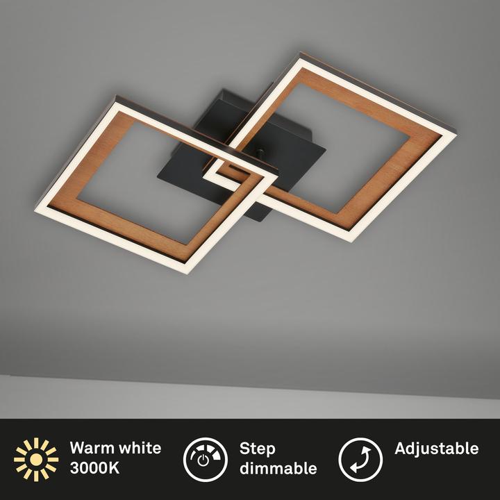 Image du produit Briloner Plafonnier LED, noir-bois, 2xLED/11W (1300 lm)