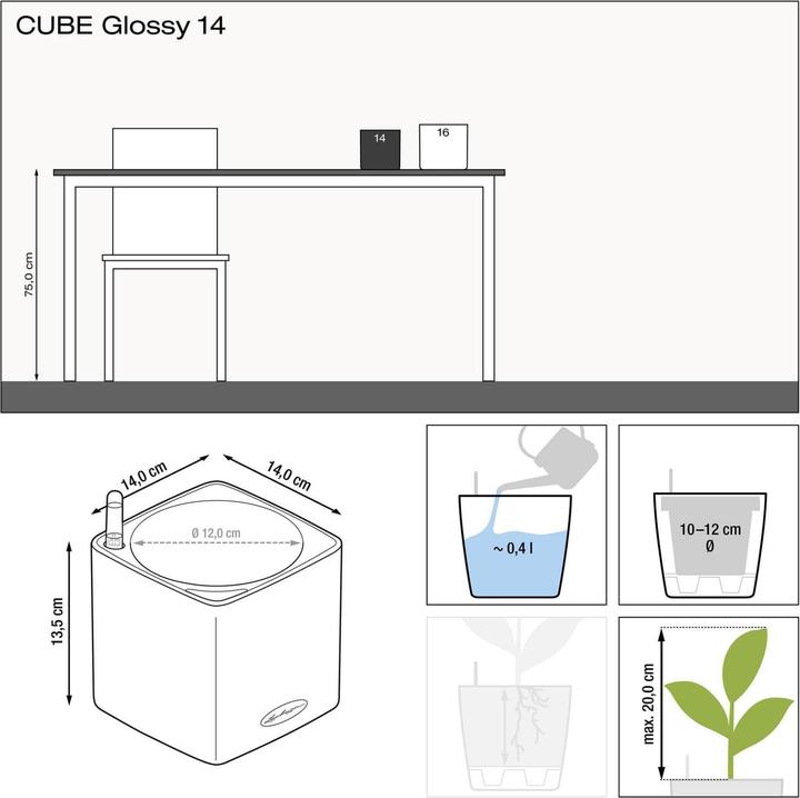 Produktbild Lechuza Pflanzentopf CUBE Glossy Titanium (14 cm)