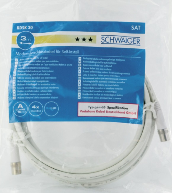 Produktbild Schwaiger KDSK30 042 Koaxialkabel 3 m F Weiss (10 dB, Antennenkabel)