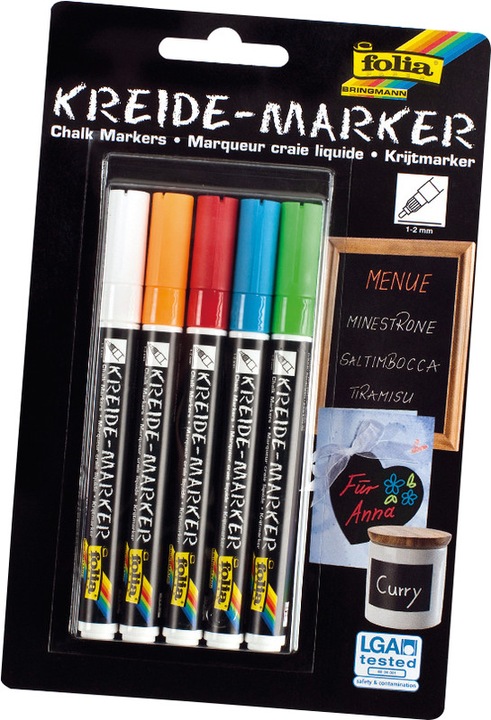 Image du produit Folia Marqueur à la craie (Noir, 2 mm, 5 x)