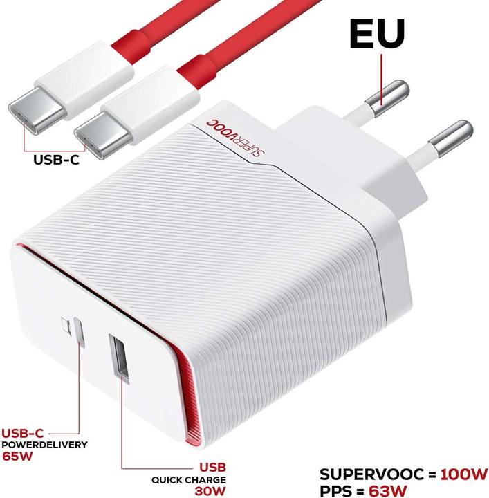 Actual product image OnePlus Charger SUPERVOOC 100W One Port with Cable - White (100 W)
