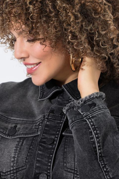 Immagine prodotto Ulla Popken Giacca di jeans con orli sfrangiati, collo da camicia e maniche lunghe (58)