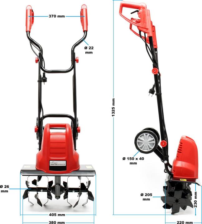 Immagine prodotto Wiltec Zappatrice elettrica da giardino 1500W 400 giri/minuto Zappatrice da giardino Coltivatore