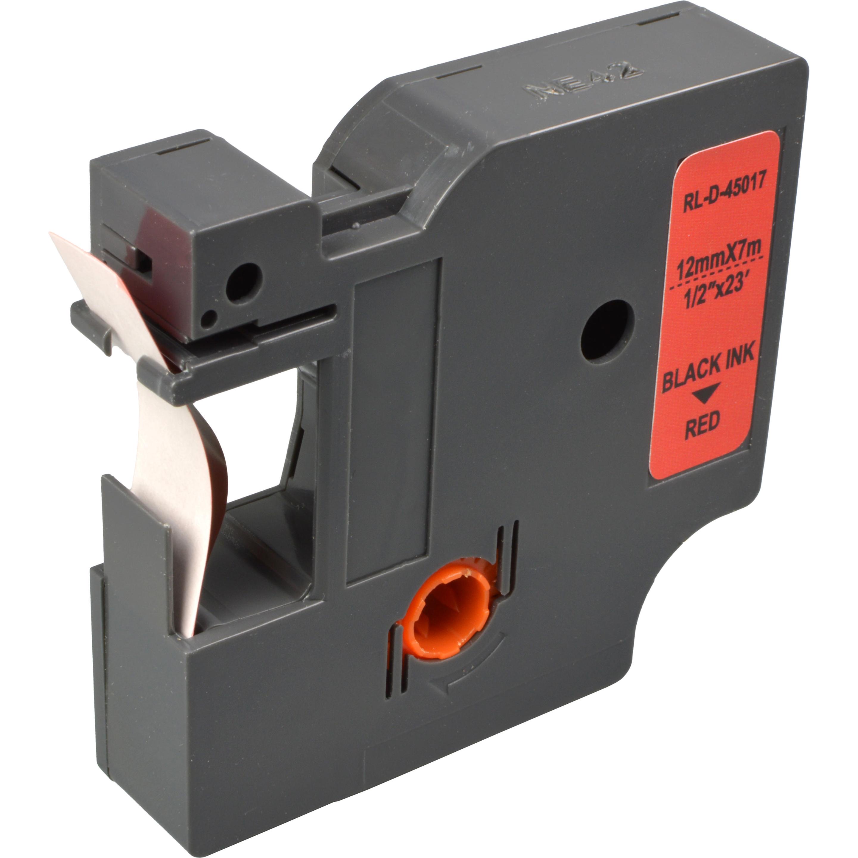 Ampertec, Beschriftungsband, Label Band kompatibel zu Dymo 45017 schwarz auf rot 12mm x 7m (1.20 cm, Schwarz)
